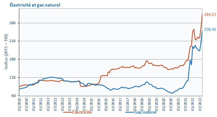 Indices de l'�lectricit� et gaz naturel